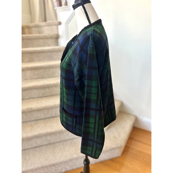 Vintage Tally Ho Green Navy Black Blackwatch Tartan Plaid Cardigan - Picture 2 of 5